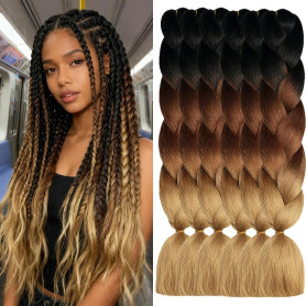 ShowJarlly Tresse Cheveux, 24inch meches pour tresses africaine Ombre Jumbo,5Pack Rajout, Extension de Cheveux de Fibre Synthéti