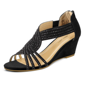 PIZZ ANNU Sandales Femme Été Compensées à Plateforme Escarpins Strass Sandale à Talon Compensé Mode Confort pour Soirée Mariage 