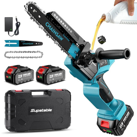 Mini Tronconneuse à Batterie 1300W, 8 et 6 Pouces Tronçonneuse Électrique Sans Fil pour Branches et Jardin, 8000mAh Cordless Cha
