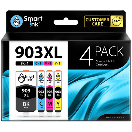 Smart Ink Cartouche d’Encre Compatible pour HP 903 XL 903XL 4 Pack (Noir XL & Cyan Magenta Jaune) avec Système de Puce Avancée p