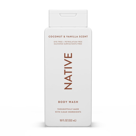 Native - Gel Douche Femme et Homme - Sans Parfums Artificiels ni Huiles Minérales - Savon Corporel Noix de Coco et Vanille - Net