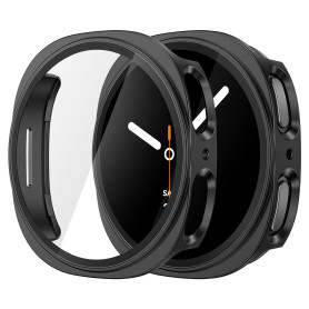 Misxi 2-Pièces PC Protection Ecran en Verre Trempé pour Samsung Galaxy Watch 8 44mm, Coque Anti-Dérapante Résistante aux Rayures
