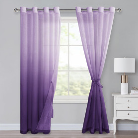 XWZO Lot de 2 rideaux en voile avec œillets - Dégradé de couleurs - Pour chambre à coucher et salon - Avec embrasses - 245 x 140