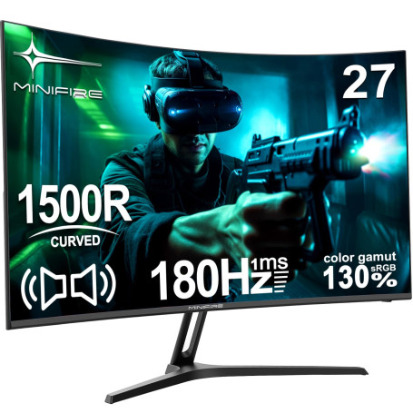 Minifire Écran PC Gamer Incurvé 27 Pouces 180Hz 1500R FHD (1920 x 1080) MPRT 1ms 130% sRGB Monitor avec Sprecher VA Panel （MFG27