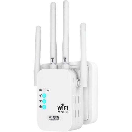 Répéteur WiFi, Amplificateur WiFi 1200 Mbps, 5GHz/2.4GHz Puissant Répéteur WiFi 4 Antennes, Port Ethernet Gigabit, WiFi Extender