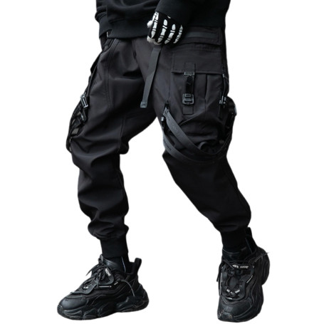 XYXIONGMAO Techwear Pantalon de jogging cargo japonais style gothique pour homme Noir