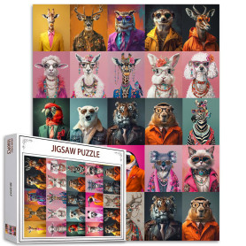 Puzzle d'animaux sauvages habillés, 1000 pièces, activité familiale stimulante pour les soirées, décoration murale, DIY, 50 x 70