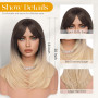 Sofeiyan Perruque Longue et Droite avec Frange,40 cm Ombré Blond Brun Perruque Femme Naturelle Cheveux Synthétiques pour les Tra