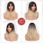 Sofeiyan Perruque Longue et Droite avec Frange,40 cm Ombré Blond Brun Perruque Femme Naturelle Cheveux Synthétiques pour les Tra