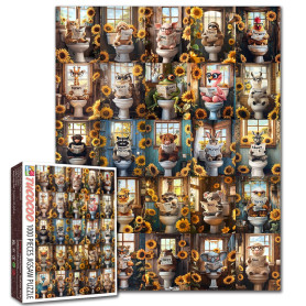 Puzzle animaux sur les toilettes pour adultes de 1 000 pièces, chat, girafe, tournesol, collage coloré pour salle de bain, décor