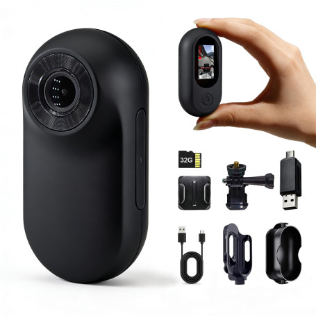 Frelisty Camera Portable Miniature, Caméra POV Magnétique Léger 26g, Mini Caméra Sport 1080P, Fixation Magnétique et Clip Rotati