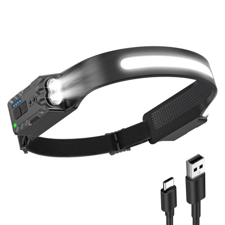 Diboniur Lampe Frontale, Lampe Frontale LED Ultra Puissante avec 8 Modes d'Éclairage, Grand angle 340° Lampe Frontale Rechargeab