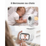 GHB Babyphone Camera Écran LCD 3,5 inches Camera Surveillance Bebe 4X Zoom 8 Berceuses sans WiFi 2,4 GHz Surveillance de Tempéra