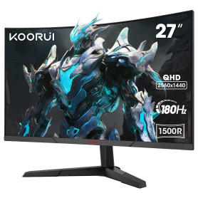 KOORUI 27'' Ecran PC Gaming Incurvé 1500R, Moniteur PC Dalle VA, Résolution QHD (2560X1440), 180HZ,1MS, DCI-P3 85%, Lunette Ultr