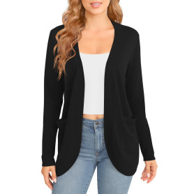 EXCHIC Femmes élégant Léger Manches Longues Cardigan Ourlet Incurvé Front Ouvert Jersey Tricot Pulls avec Poches