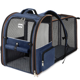 Lekespring Sac Transport Chat avec 4 Entrées, Sac Transport Chien Respirant - Sac a Dos Chat avec Harnais Intérieur - Sac a Dos 