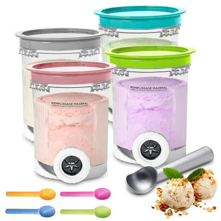 Pot pour Ninja Creamy Deluxe, HOVCEH 4 Pièces Récipient pour NC700 NC701EU, Accessoires pour500 ml Machine à Glace avec Couvercl