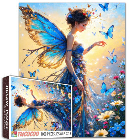 Tucocoo Enchanted - Puzzle de fée pour adultes - 1000 pièces - Fille avec papillons et fleurs - Puzzle fantaisie - Œuvre d'art -