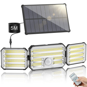 Giliwosy Lampe Solaire Extérieur avec Détecteur de Mouvement, Lumière Solaire Extérieur avec Télécommande 4 Modes 7000K 2000mAh 