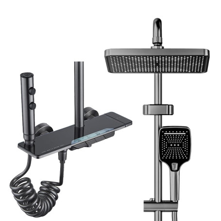 Colonne de douche avec Mitigeur, système de douche avec douche à effet de pluie 30x20cm, douchette à main,bec de baignoire caché