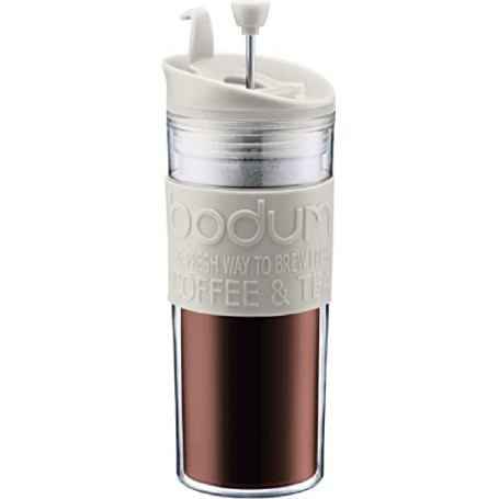 Bodum Travel Press Mug Isotherme à Piston - 0.45L, Blanc