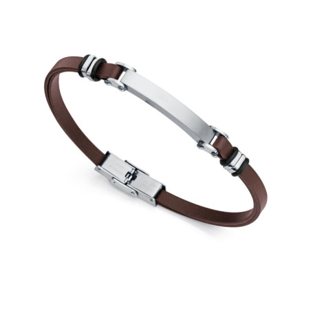 Bracelet en Cuir Marron avec Plaque en Acier Inoxydable Viceroy