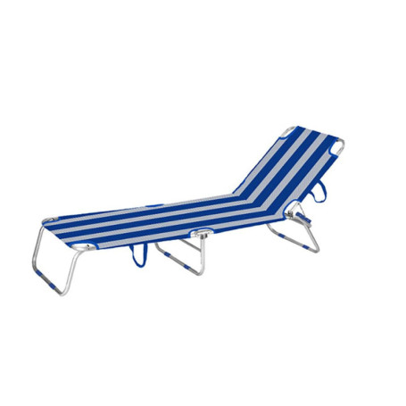 Chaise Longue Pliable Marbueno en Aluminium Rayures Bleu et Blanc