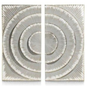 Décoration Murale Moderne en Bois MDF - 2 Cercles Argentés et Gris
