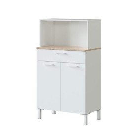 Buffet de Cuisine Blanc et Chêne - Rangement Pratique pour Petits Espaces