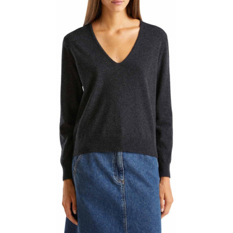 Pull Col V Femme United Colors of Benetton - Gris