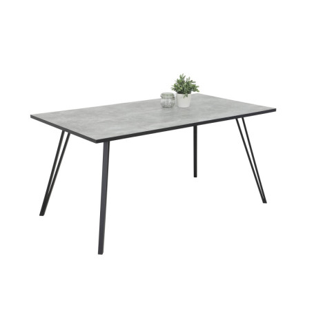 Table à Manger Oksana en Mélamine Aspect Béton avec Piètement Métallique Noir