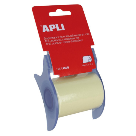 Distributeur de Notes Adhésives Repositionnables Apli - Jaune 60 mm x 10 m