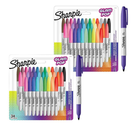 Sharpie Glam Pop - Lot de 2 Marqueurs Permanents à Pointe Fine Multicolores