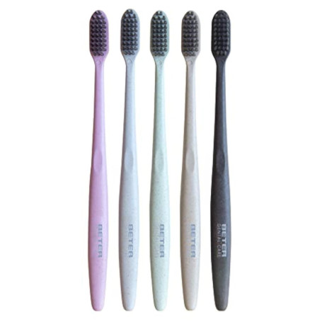 Kit de 5 Brosses à Dents Adultes en Fibre de Blé et Charbon Actif
