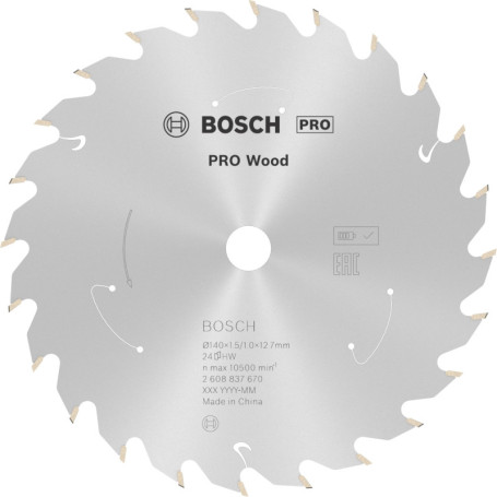Lame de Scie Circulaire Bosch PRO Wood pour Bois - 140 mm, 24 Dents