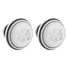 Lot de 2 Boutons de Tiroir Vintage en Nickel et Porcelaine Fleurie
