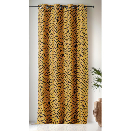 Rideau Tissé Upcyclé Linder - Style Tigré Jaune Savane et Noir - 140x240cm