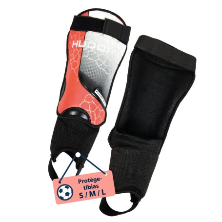 Protège-Tibias HUDORA avec Protection de Cheville - Confort Mousse Rouge Taille M