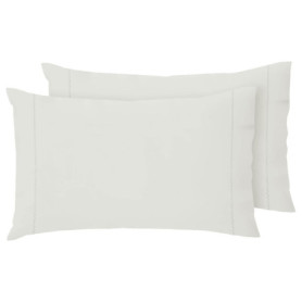 Lot de 2 Taies d'Oreiller en Coton Gris Perle - Finition Zigzag - 50x80 cm