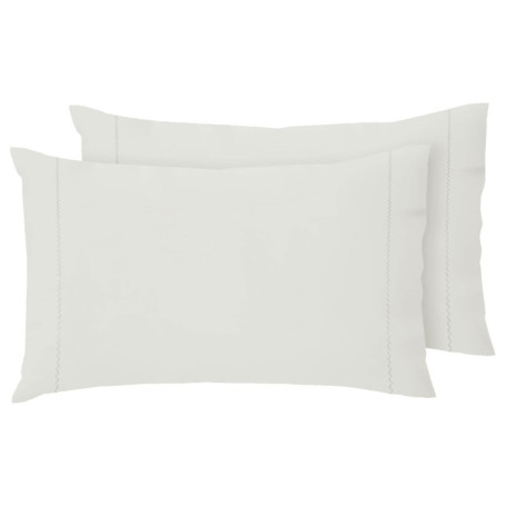 Lot de 2 Taies d'Oreiller en Coton Gris Perle - Finition Zigzag - 50x80 cm