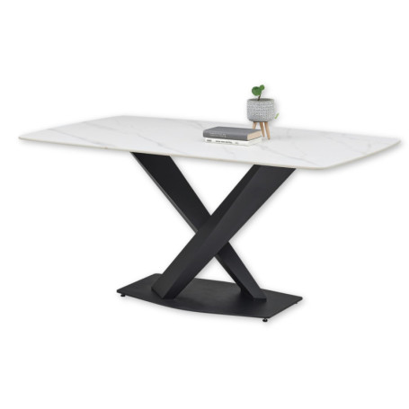 Table à Manger Ventura en Céramique Blanc avec Structure Métal Noir