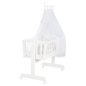 Berceau à Bascule Fox & Bunny en Bois Laqué Blanc avec Literie Complète