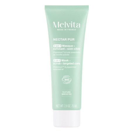 Masque Exfoliant 3 en 1 Nectar Pur Melvita pour Peaux Mixtes à Grasses - 75 ml