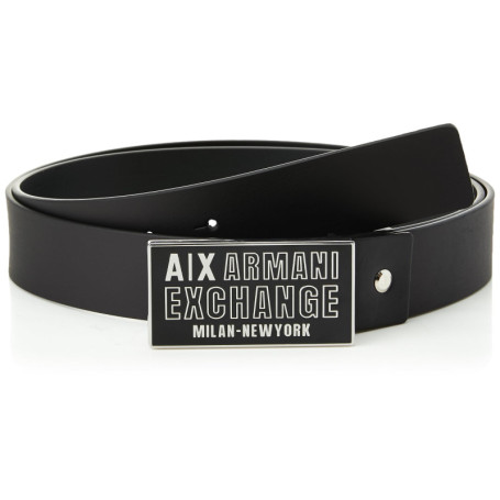 Ceinture en Cuir Noir avec Boucle Logo - Armani Exchange