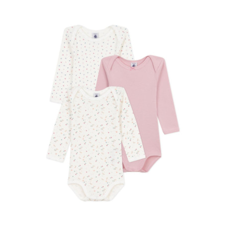 Lot de 3 bodies manches longues fleuris pour bébé - Petit Bateau