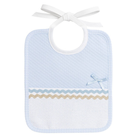 Bavoir Doux à Broder Motif Losanges Bleu pour Bébé - Personnalisable