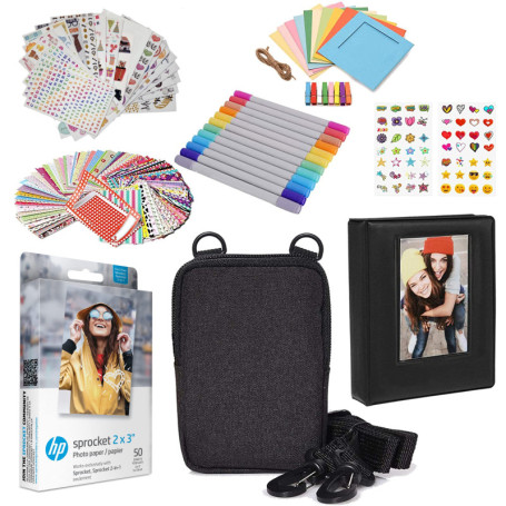 HP Lot de 50 Feuilles Photo Brillantes 5,1 x 7,6 cm avec Album et Autocollants