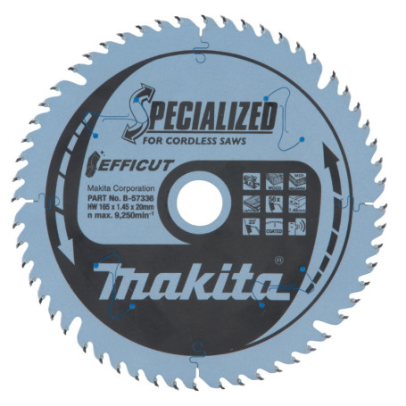 Lame Carbure EFFICUT Ø165 mm pour Bois, MDF et Stratifié - Makita B-57336
