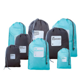 Set de 8 Sacs à Cordon Imperméables en Nylon pour Voyage et Rangement