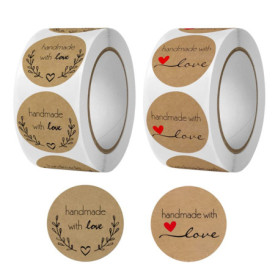 Rouleau d'Étiquettes Autocollantes Fait Main - 1000 Stickers Kraft Marron